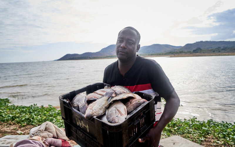 A Kenyan fish farmer