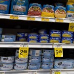 A shelf of canned tuna