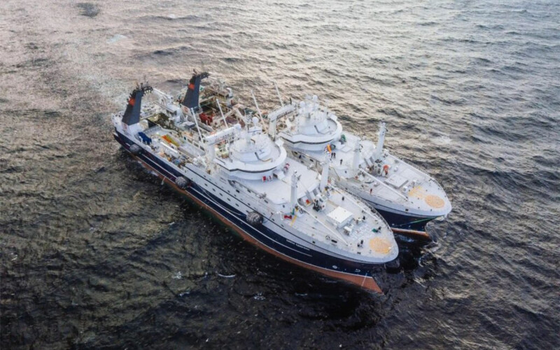 A pair of Russian Fishery Company vessels at sea