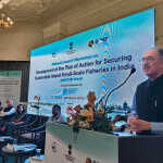 Union Fisheries Secretary Abhilaksh Likhi giving a speech about India's small-scale fisheries inland development plan