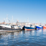 A row of fishing boats on the Baltic Sea in Poland
