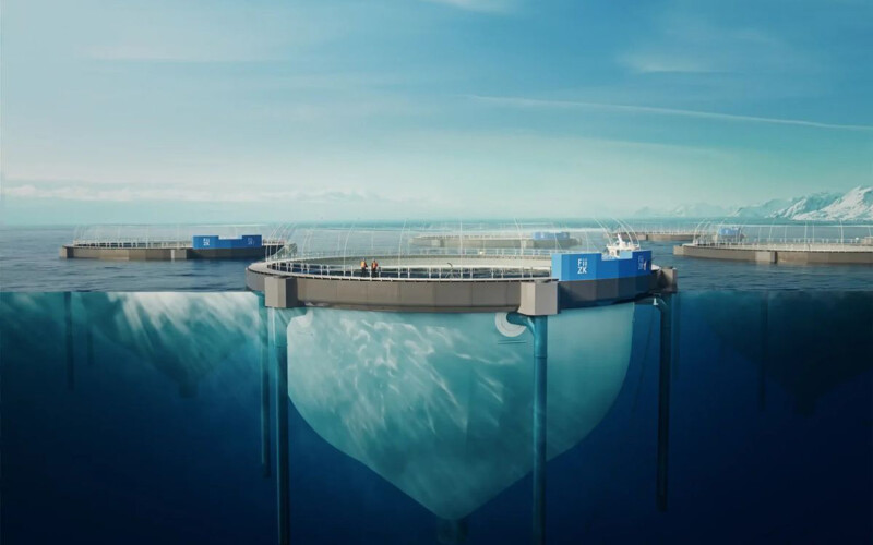 A rendering of Mowi salmon closed-cage systems
