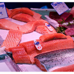 salmon for sale in a French market