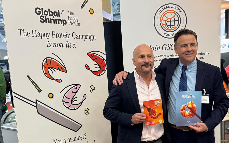 Global Shrimp Council co-founders David Castro and Gabriel Luna launching Happy Protein at SENA 2025