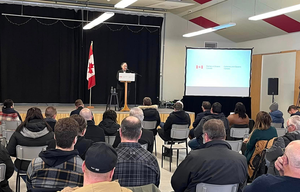 Diane Lebouthillier announcing redfish quota changes to fishermen.