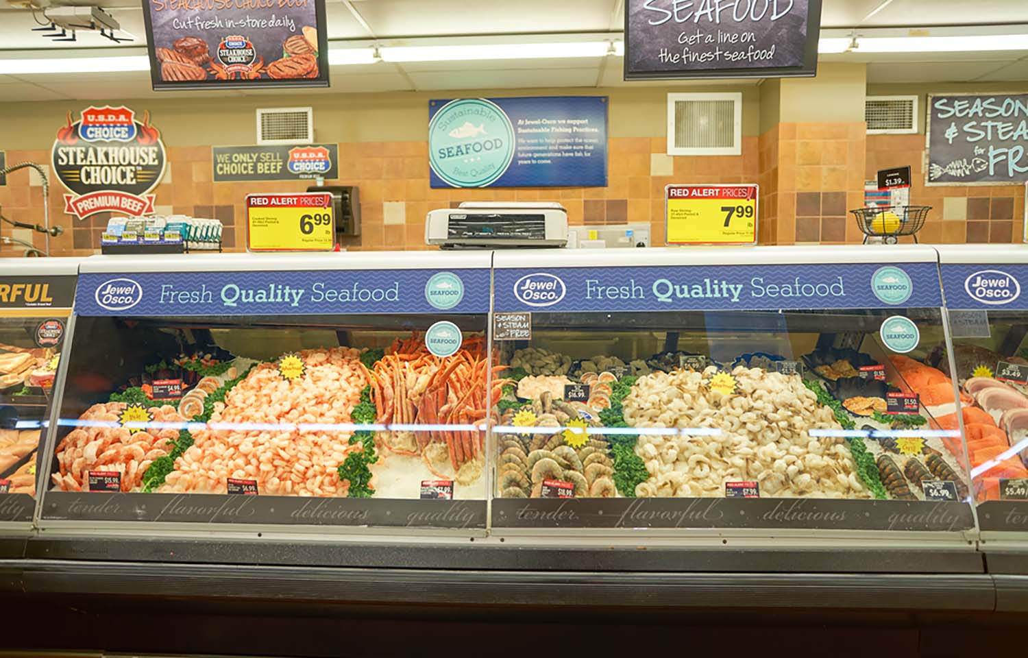 A fresh seafood counter at a Jewel-Osco store in Chicago, Illinois, U.S.A.