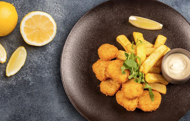 A plate of a plant-based seafood analog.