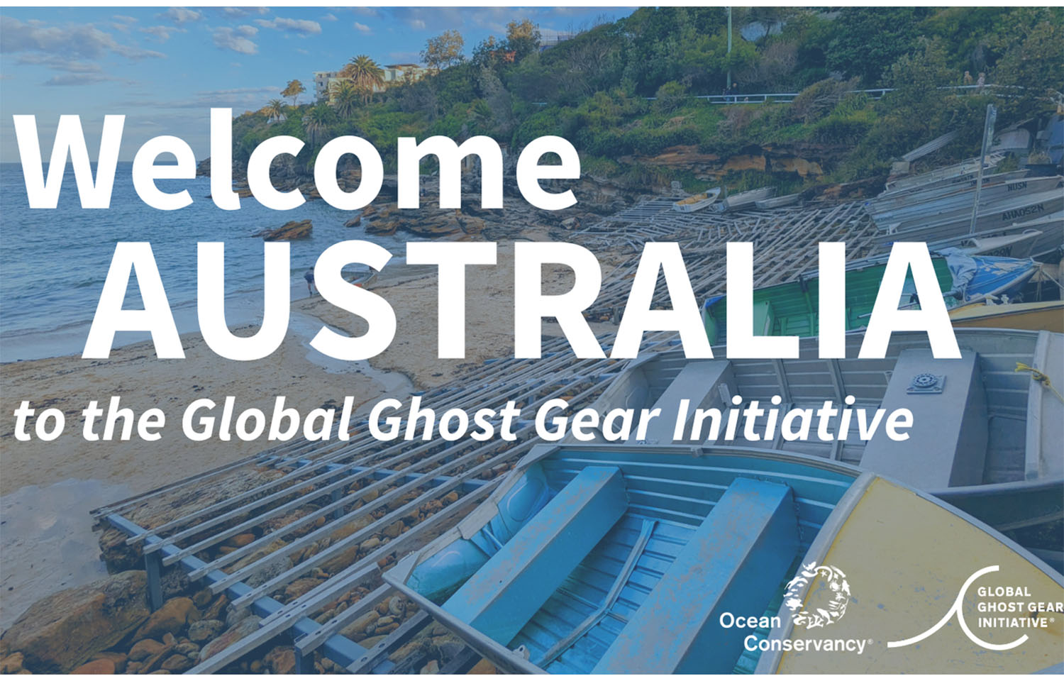 An image of boats in a harbor with the words "Welcome Australia" superimposed on top