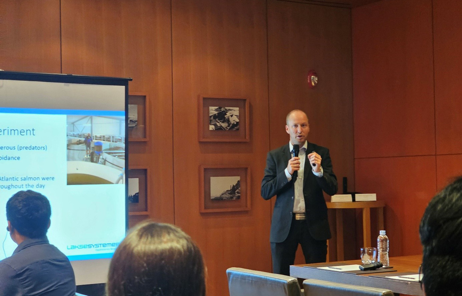 Ole Gabriel Kverneland, CEO of Laksesystemer, speaking at a Norwegian and South Korean aquaculture knowledge exchange