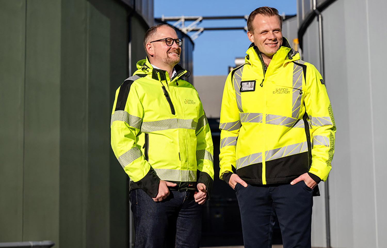 Two Salmon Evolution employees, including Salmon Evolution CEO Trond Håkon Schaug-Pettersen (right)