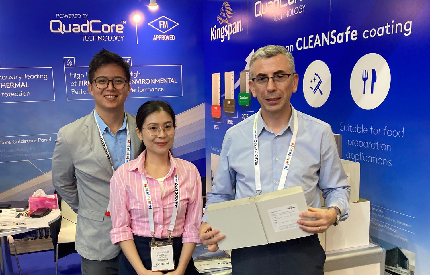 Kingspan Southeast Asia Business Development Manager Jarlath Farmer (right) at the 2024 Seafood Expo Asia