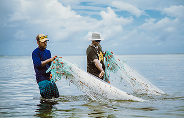 Premium Photo  Fisherman use net catch the fish in the sea
