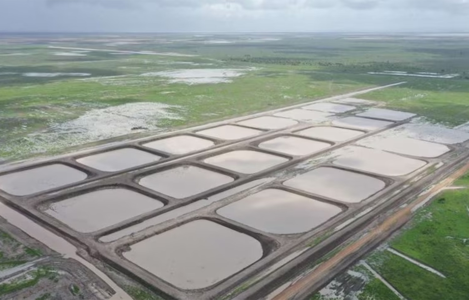 An aerial view of Seafarms Group Limited's prawn farms