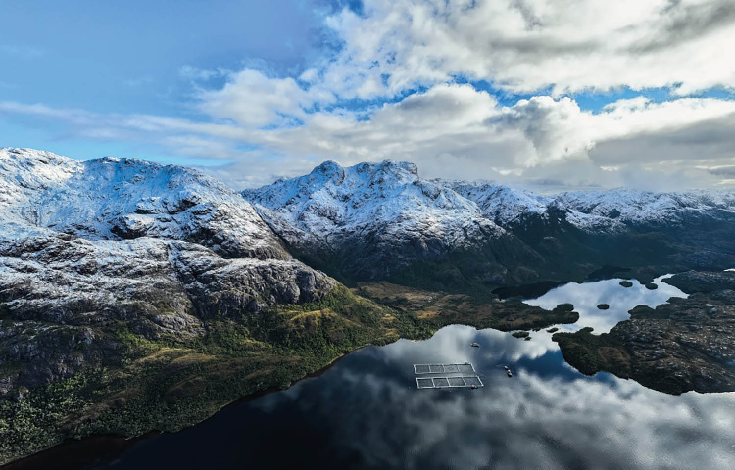 An AquaChile farm in the Chilean region of Patagonia
