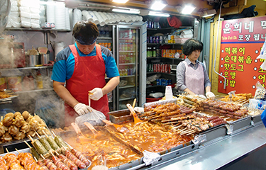 A seafood food stall in a South Korea market.