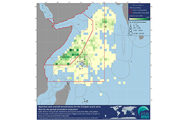A heatmap of AIS use vs. fishing effort in the Western Indian Ocean.