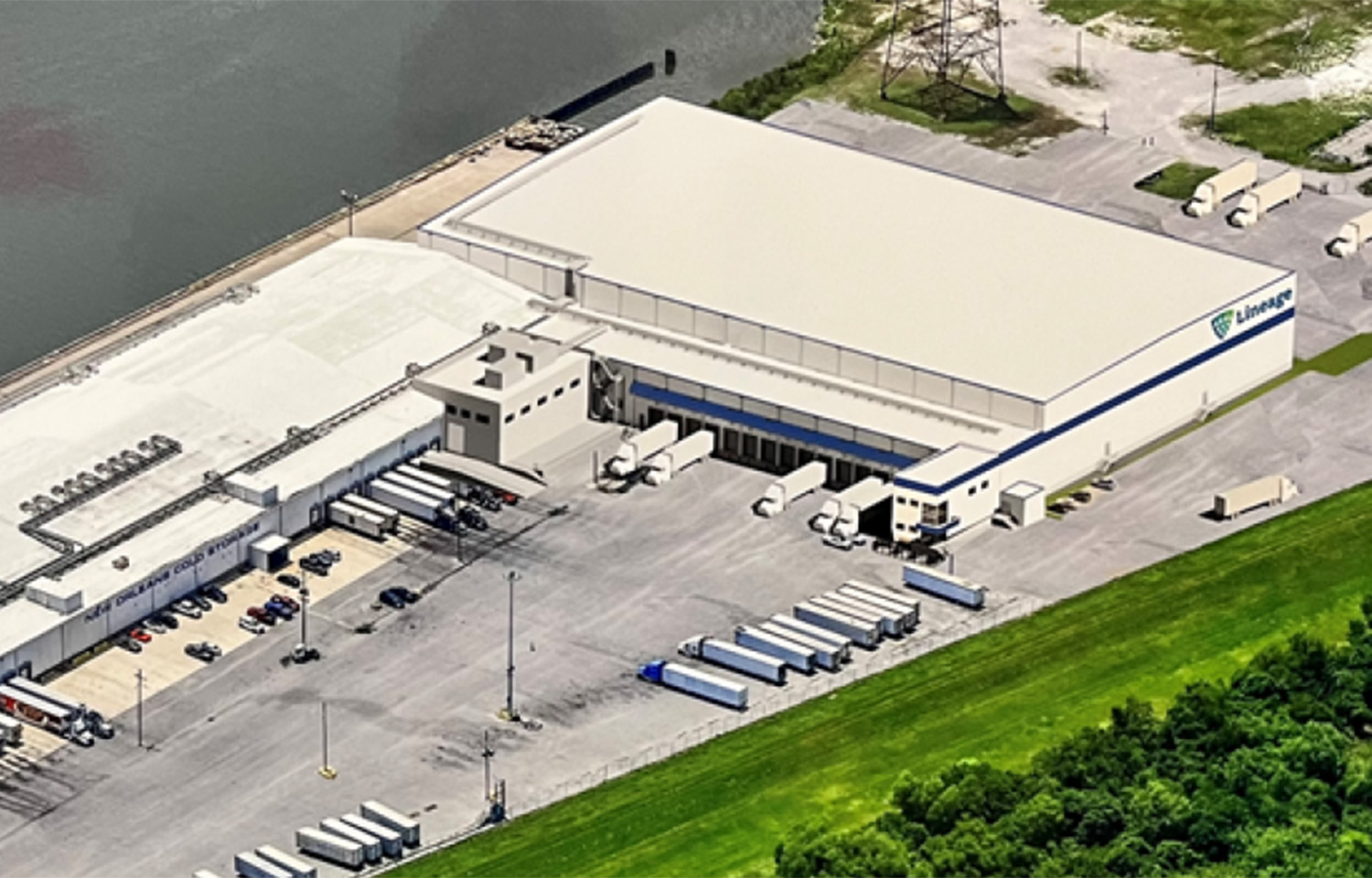 An aerial view of Lineage's facility in New Orleans, Louisiana