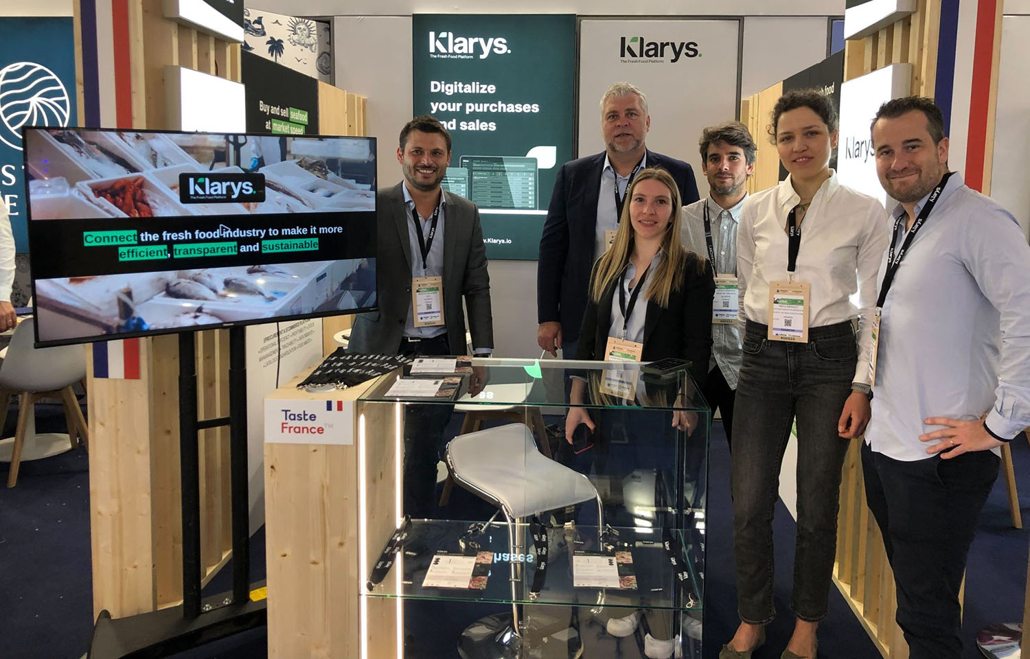 Members of Klarys staff, including CEO Renaud Enjalbert (left), at the 2024 Seafood Expo Global