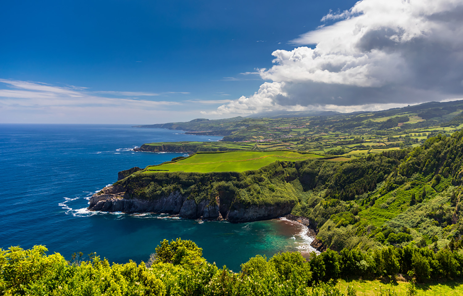 An aerial photo of the Azorean coastline