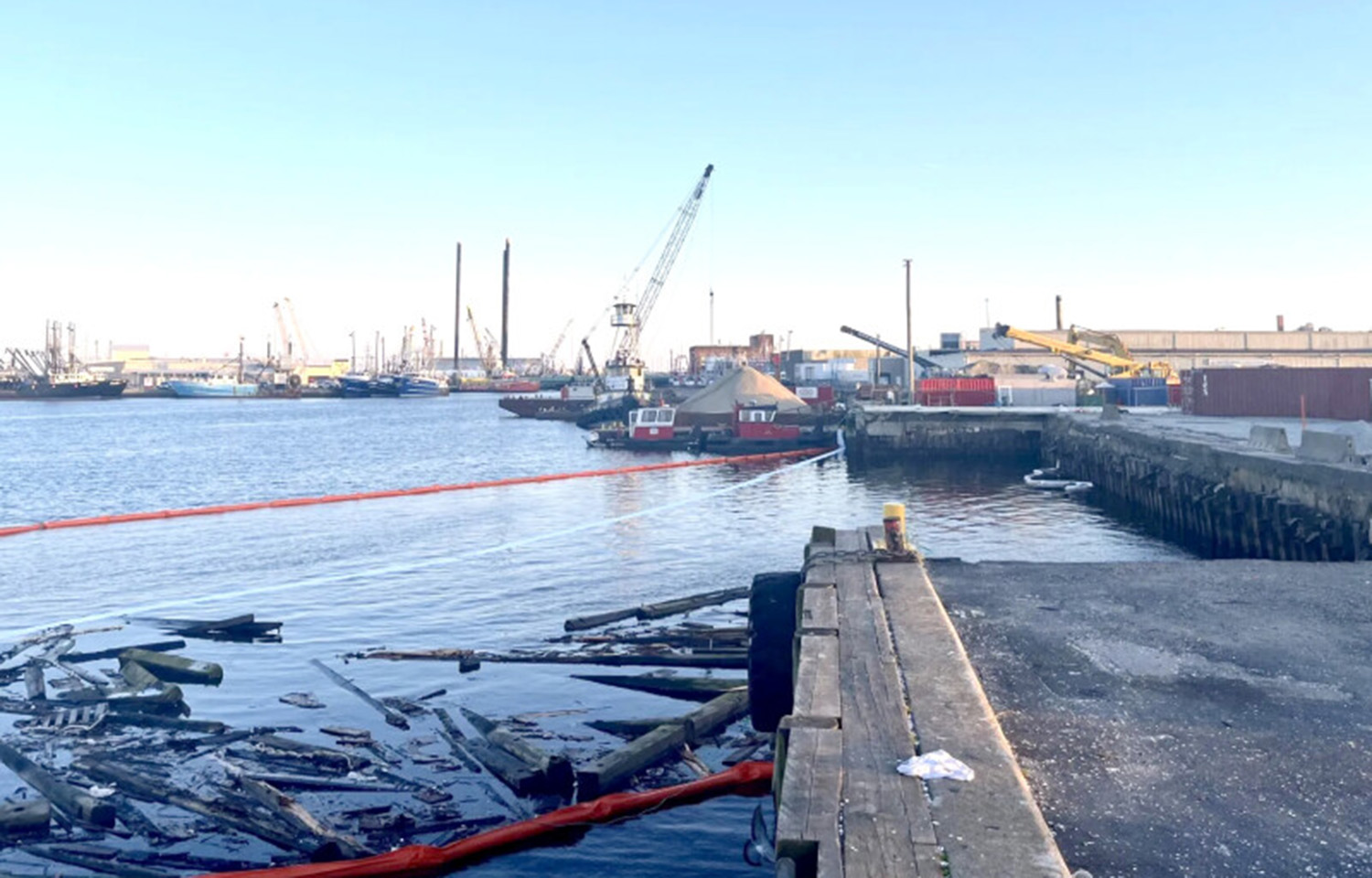 The aftermath of the April collapse of a dock owned by Eastern Fisheries