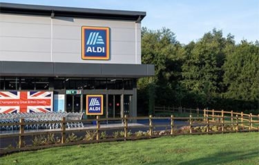 The exterior of an Aldi store.