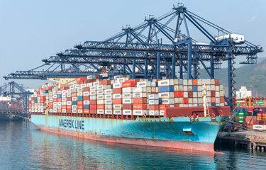 A Maersk container ship at port in China.