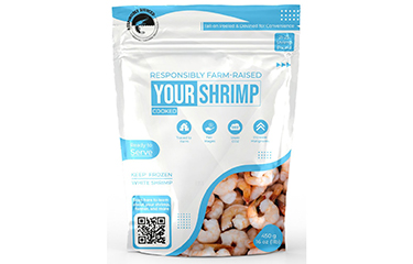 A promotional image showcasing XpertSea's responsible shrimp.