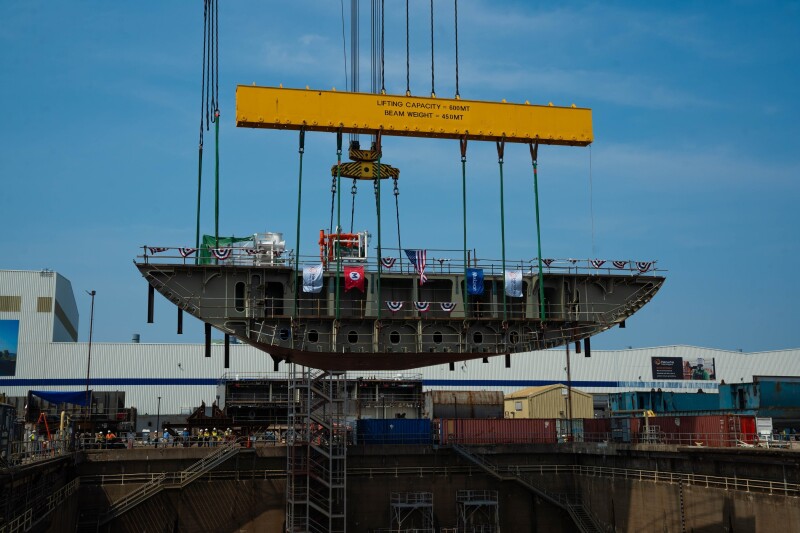 First hull of Matson's new containership trio begins taking shape